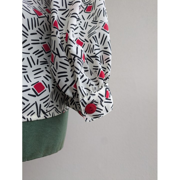 Camicia fantasia bianca rossa e nera