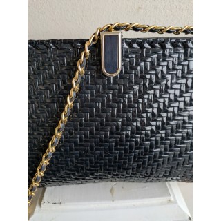 Borsa vintage blu effetto intrecciato