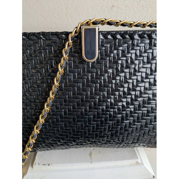 Borsa vintage blu effetto intrecciato