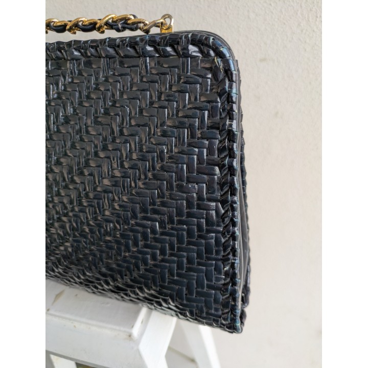Borsa vintage blu effetto intrecciato