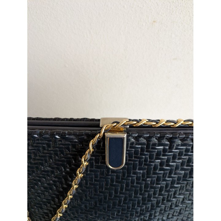 Borsa vintage blu effetto intrecciato