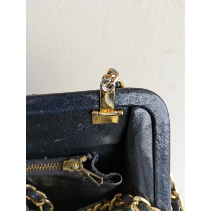 Borsa vintage blu effetto intrecciato
