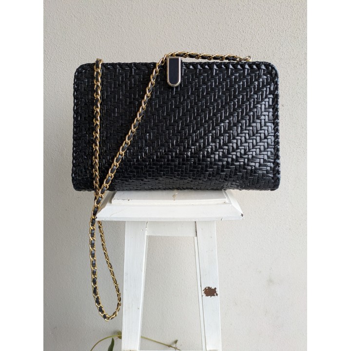 Borsa vintage blu effetto intrecciato