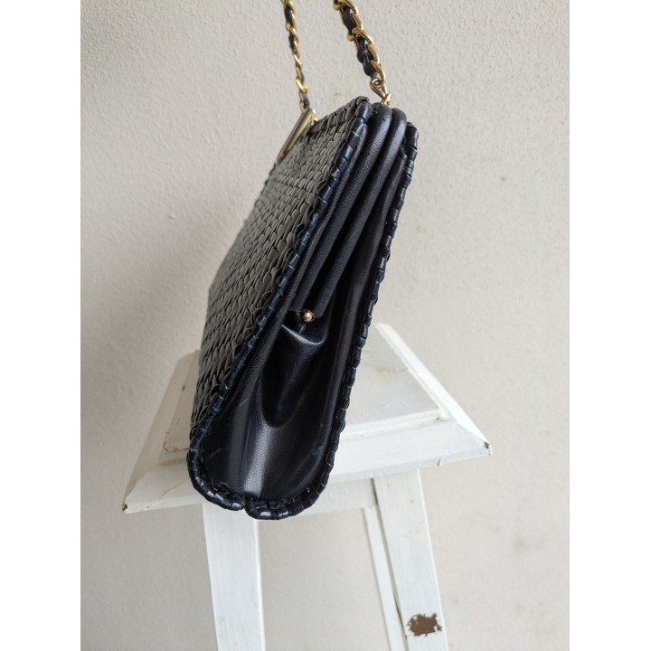 Borsa vintage blu effetto intrecciato