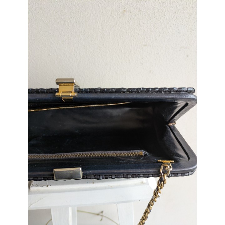 Borsa vintage blu effetto intrecciato
