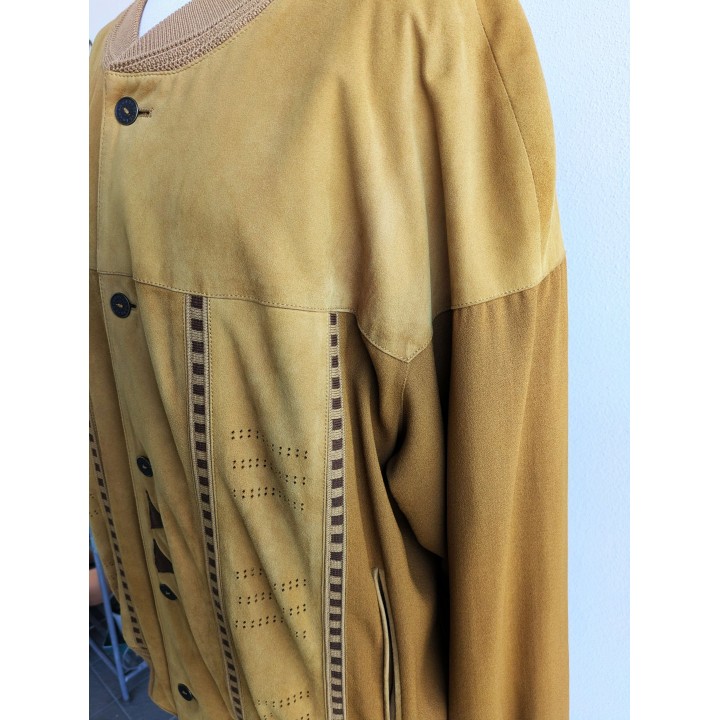 Giubbotto scamosciato con inserti in lana