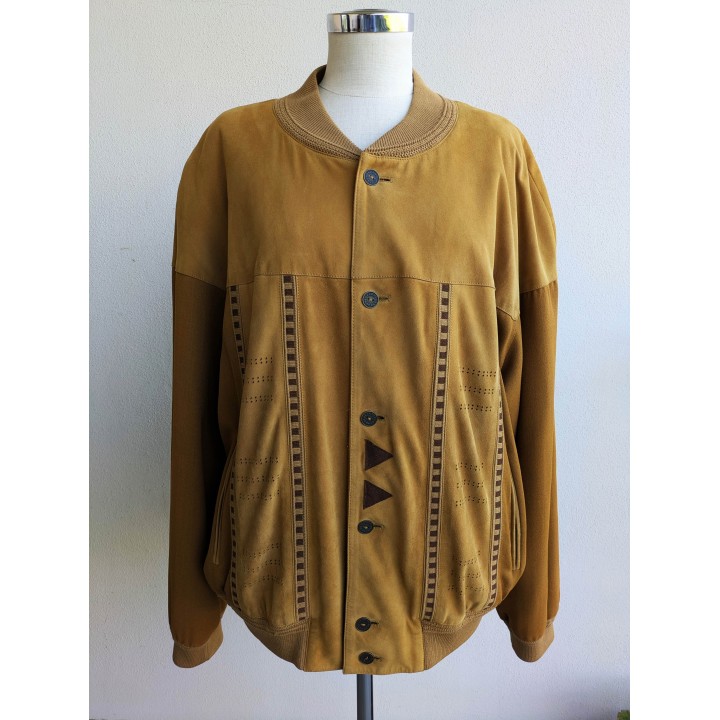 Giubbotto scamosciato con inserti in lana